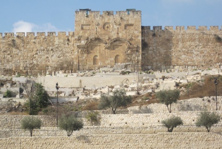 The golden gate in the wall of the old city of Jerusalem