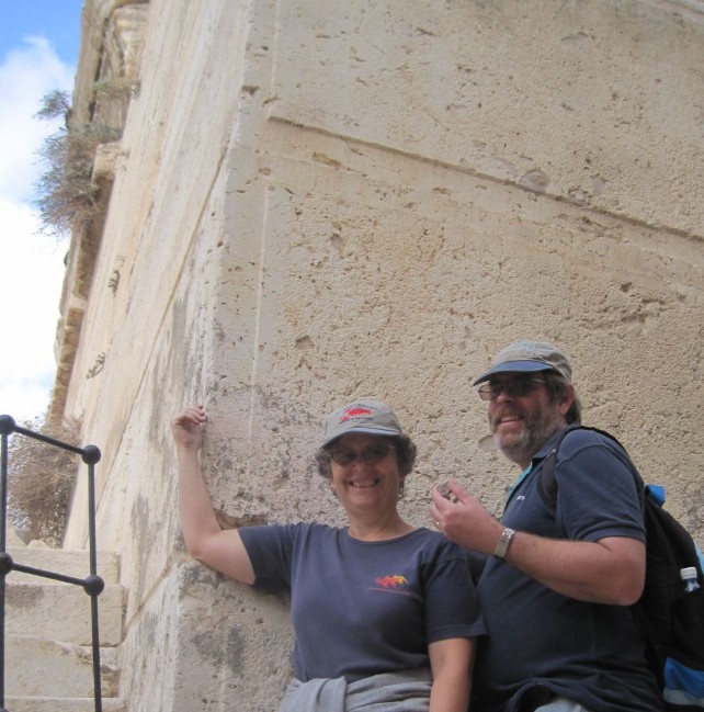 Diana and Don with the Golan Stone that they've now carried on foot from the Golan Heights to the Western Wall Jerusalem