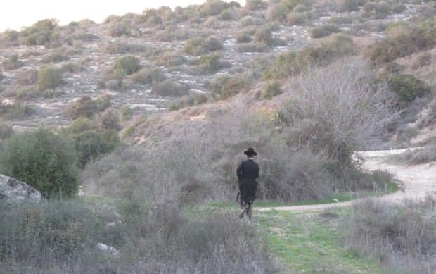 Ultra Orthodox man hiking past us.