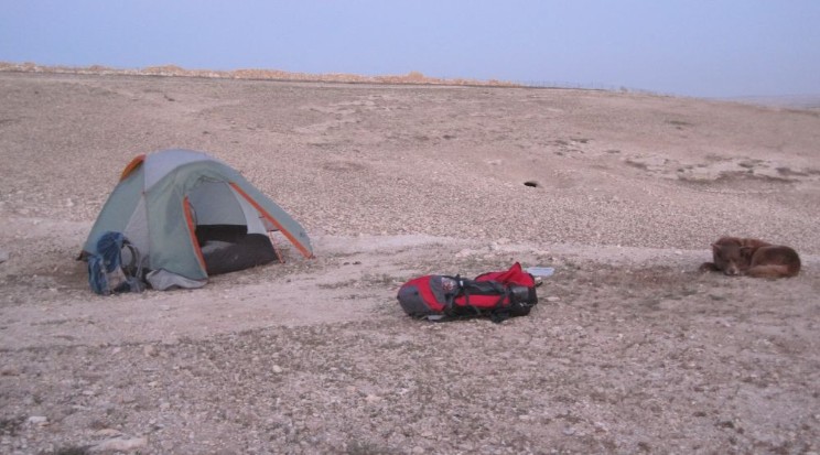 Camping spot with Tel Arad across the wadi