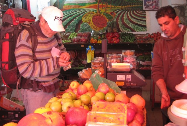 Don buying fruit in Ein Kerem