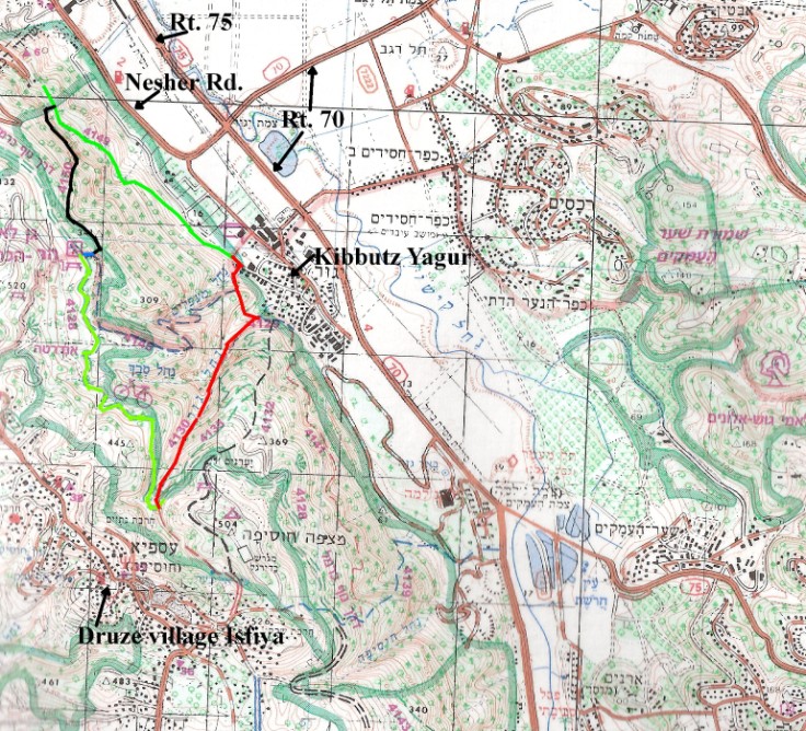 Annotated map of Yagur Loop day hike