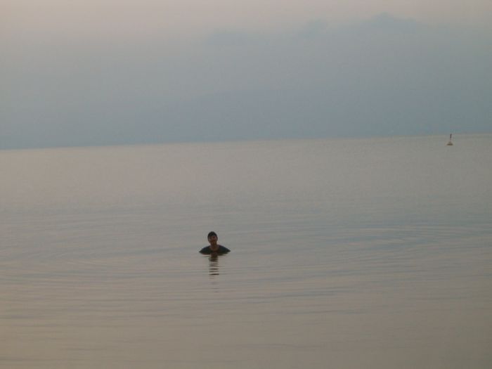 Diana swimming in the Kinneret on the 3rd morning before dawn