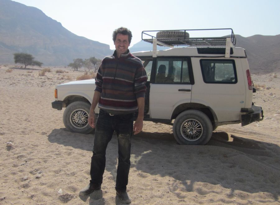 Haim Berger with his jeep behind him at Gev Holit