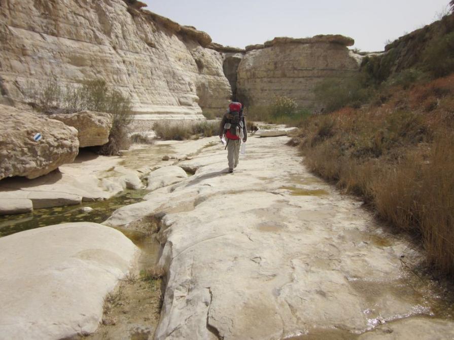 Don approaching Ein Akev, the stream is flowing out of the spring