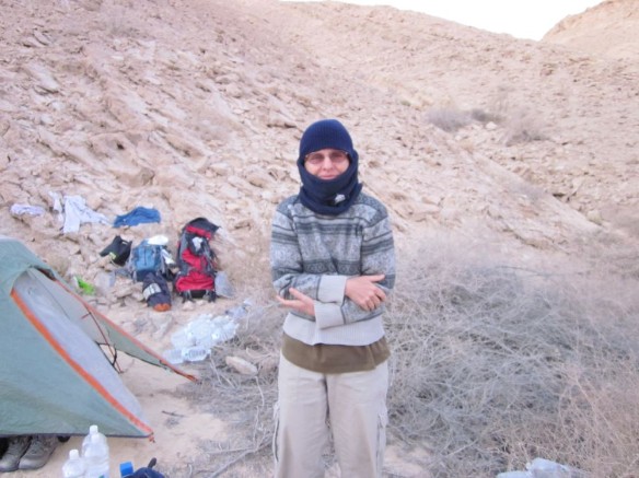 Diana dressed against the cold at the first nights camp