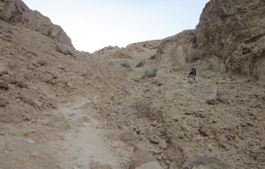 Don climbing to the cracks סדקים Plateau before sunrise.