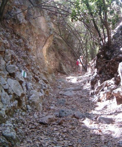 Walking in a narrow gorge.