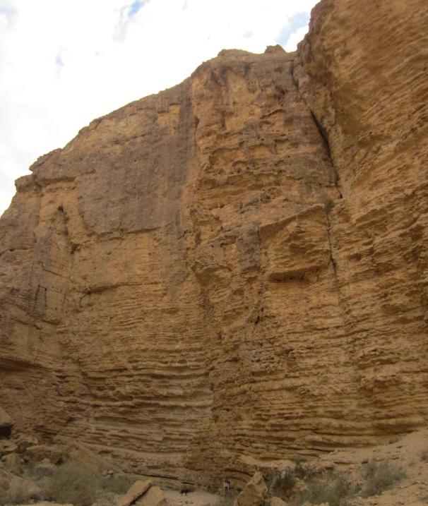 Diana and Taffy standing in front of high cliffs