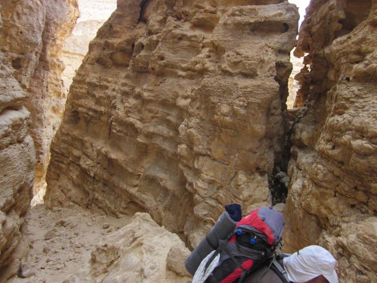 Climbing put of Nachal Hava ( נחל חווה ) through a crack