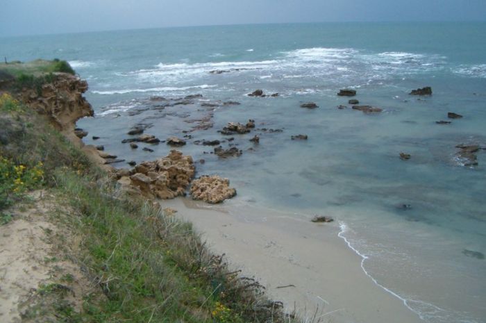Sand stone cliffs along the Beach towards Caesarea.