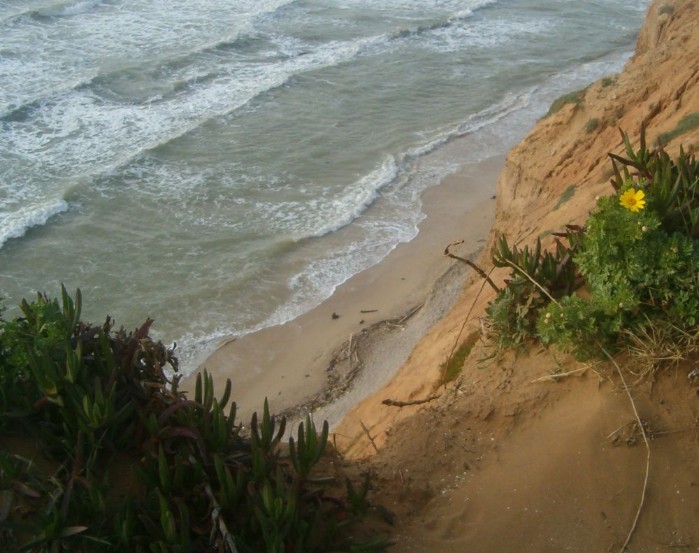 Looking down at the beach below