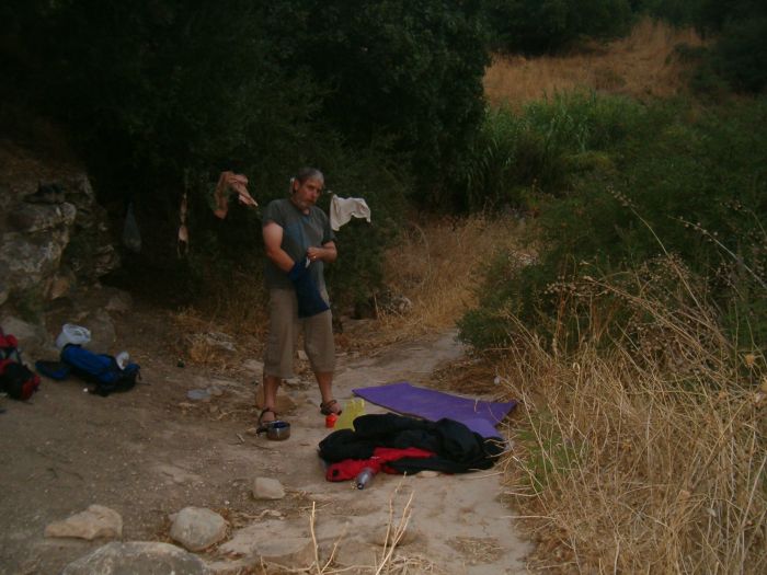 Don unpacking at 2nd day camp site - right on the trail 