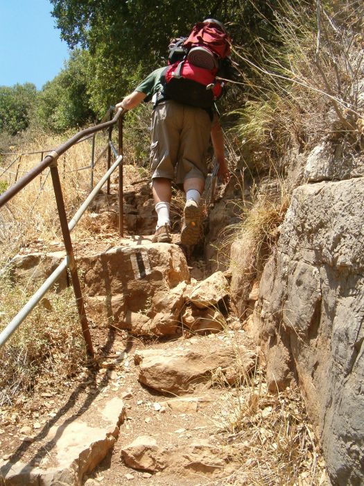 Don climbing the south side of Wadi Amud