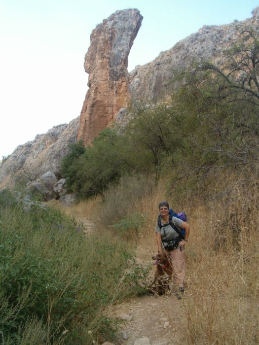 Diana and Taffy in front of the pillar (Amud) at the end of Wadi Amud